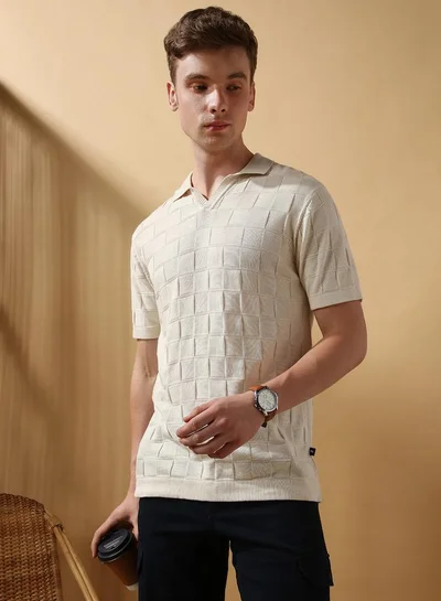 Dennis Lingo Men's Marshmallow 100% Cotton Textured Regular Fit T-Shirt