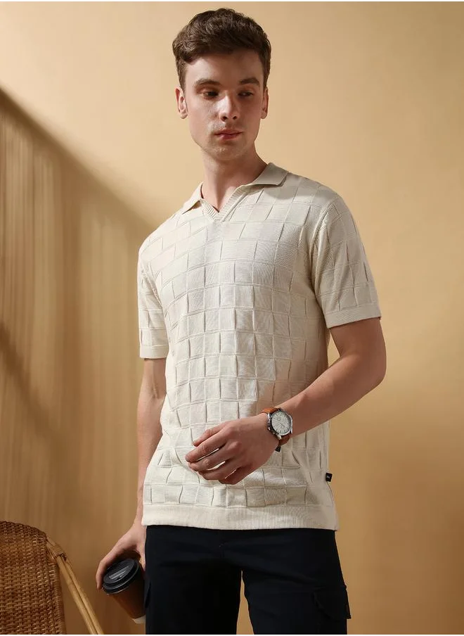 دينيس لينغو Marshmallow 100% Cotton Regular Fit Textured Knitted Half Sleeves T-Shirts for men - Make every day iconic