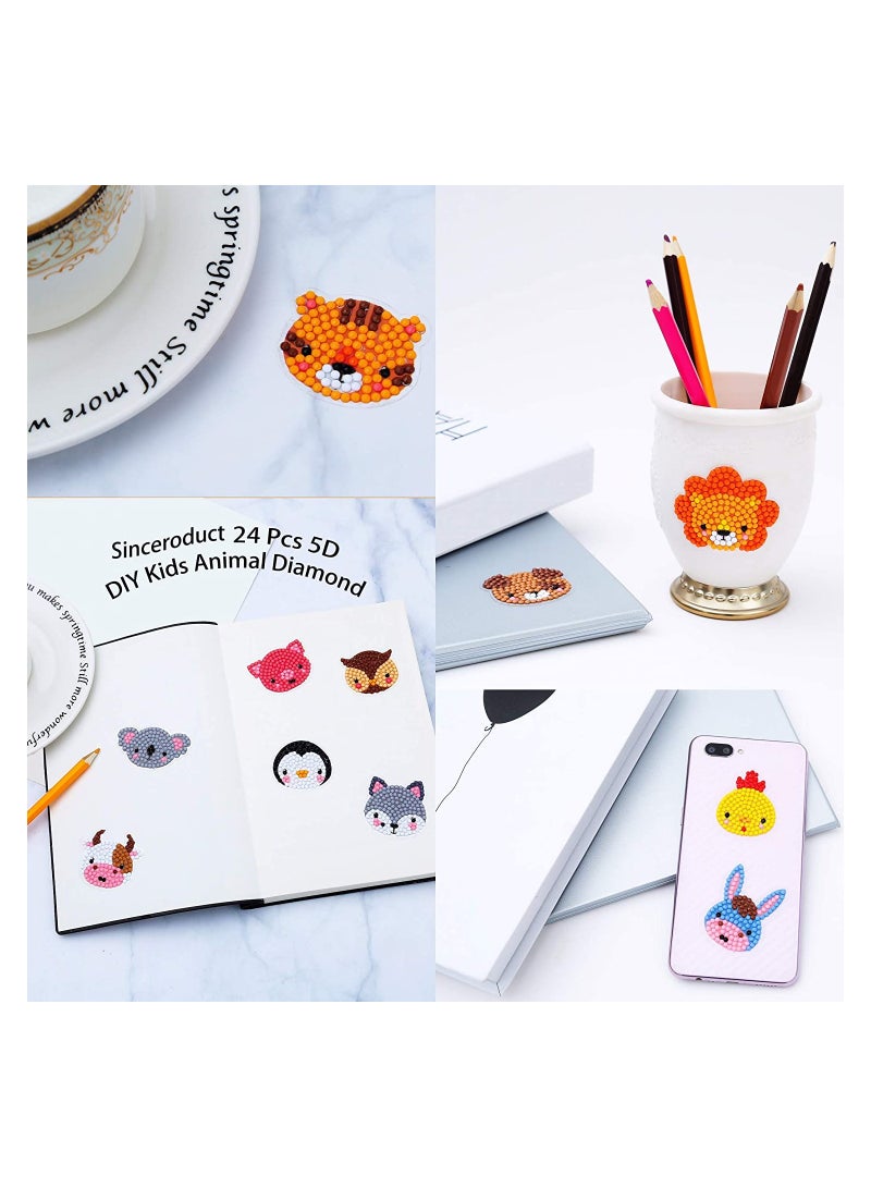 Excefore 24 Pcs 5D DIY Kids Animal Diamond Painting Stickers Beginner Diamond Painting Kits Digital Diamond Paint - Image 5