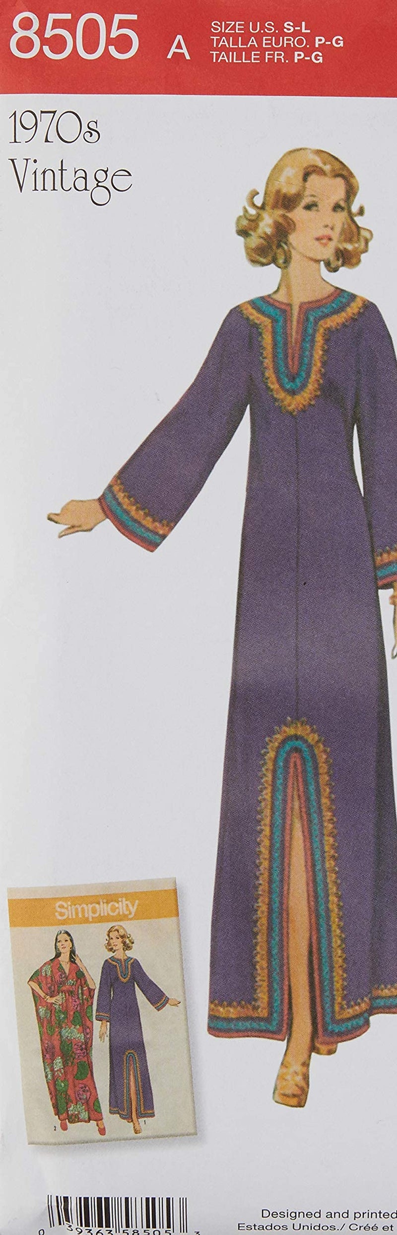 Simplicity US8505A 1970's Vintage Fashion Women's Ankle Length Caftan Sewing Pattern Kit, Code 8505, Sizes 10-20 - Image 2