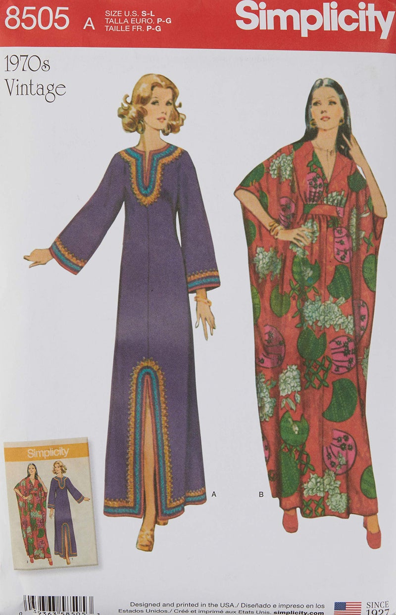 Simplicity US8505A 1970's Vintage Fashion Women's Ankle Length Caftan Sewing Pattern Kit, Code 8505, Sizes 10-20 - Image 1