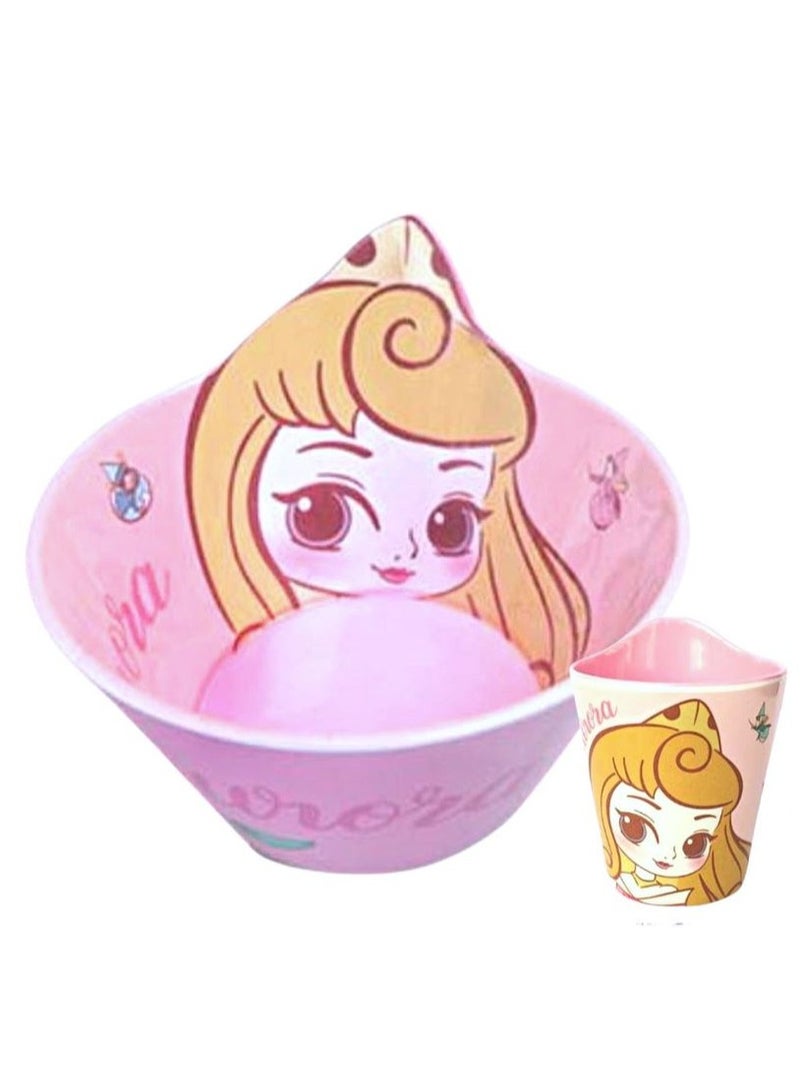 ديزني طقم وعاء وكوب طعام مقاوم للصدمات من الميلامين للأطفال والصغار مثالي للحبوب أو الوجبات الخفيفة أو العصير أو الحليب.(أورورا) - Image 1