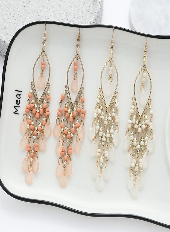 FUTIMELY Long Beaded Tassel Earrings Bohemia Native Tassel Drop Earrings Handmade Seed Bead Tribal Dangle Earrings Boho Multicolor Crystal Beaded Tassel Earrings for Women (Black) - Image 4