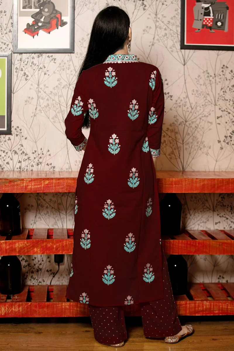 GoSriKi كورتا نسائية مطبوعة بلون لزج مستقيم مع بنطال ونبيذ دوباتا