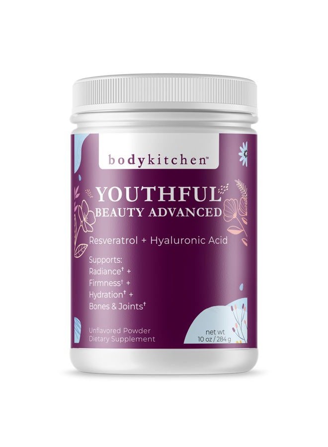 Body Kitchen جمال الشباب المتقدم، مسحوق ببتيدات الكولاجين للشعر والبشرة والأظافر الجميلة، ريسفيراترول وحمض الهيالورونيك لدعم مكافحة الشيخوخة ومضادات الأكسدة، من حيوانات تتغذى على العشب (عبوة من 1) - Image 1