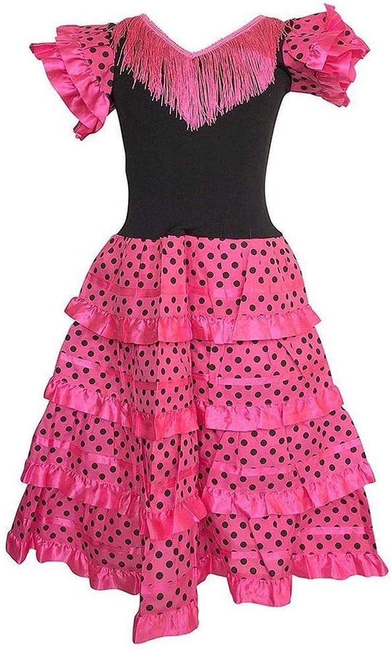 AMINA Flamenco Dress for Girl with ruffles on the skirt with detail of ruffles and polka dots on the skirt. Costumes of Spanish Folkloric, Andalusian, Flamenco, (Pink - Pink, 12) - Image 1