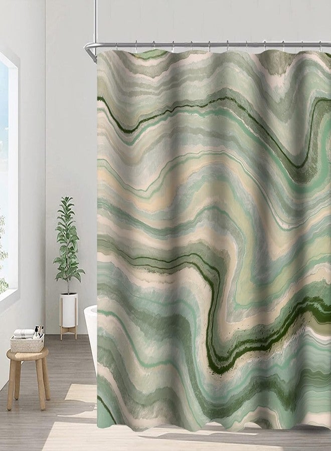 Umpoo Abstract Ink Painting Shower Curtain Light Green Wave Pattern Modern Art Bathtub Shower Curtain for Bathroom Decor Waterproof Texture Washable Fabric Shower Curtain, 72x72 Inch - Image 4