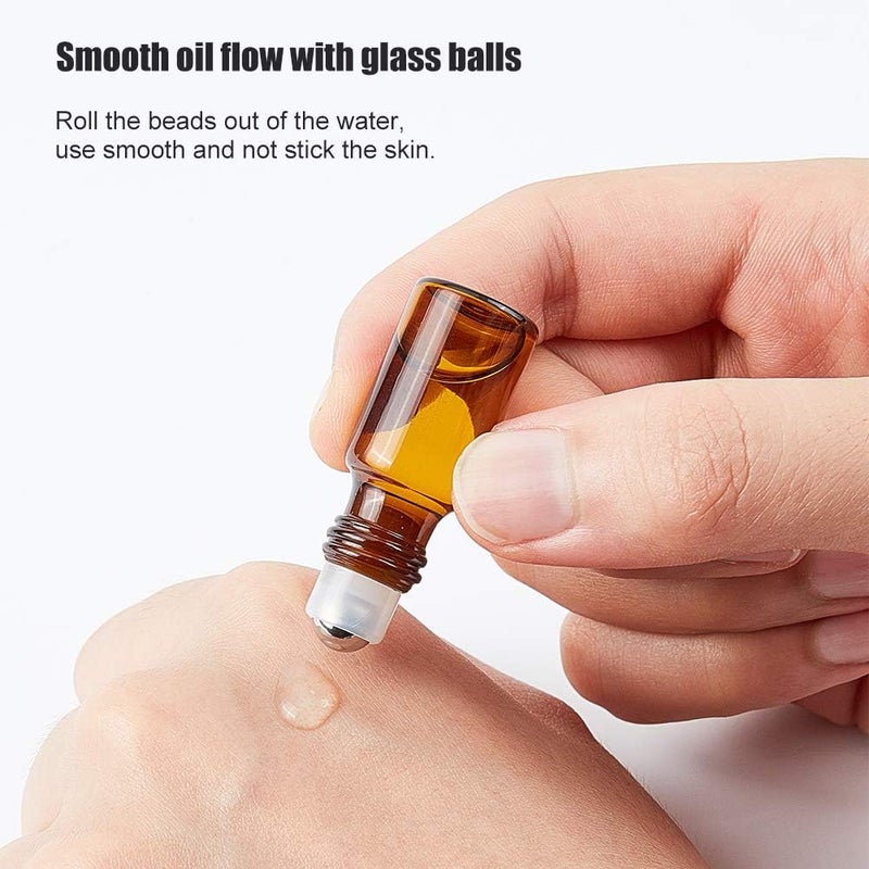 BENECREAT 30 Pack Amber Glass Bottle 3ml with Black Cap Mini Brown Essential Oil Roll on Bottle with Hoppers, Coin Opener, Dropper and Sticker Sheet - Image 3