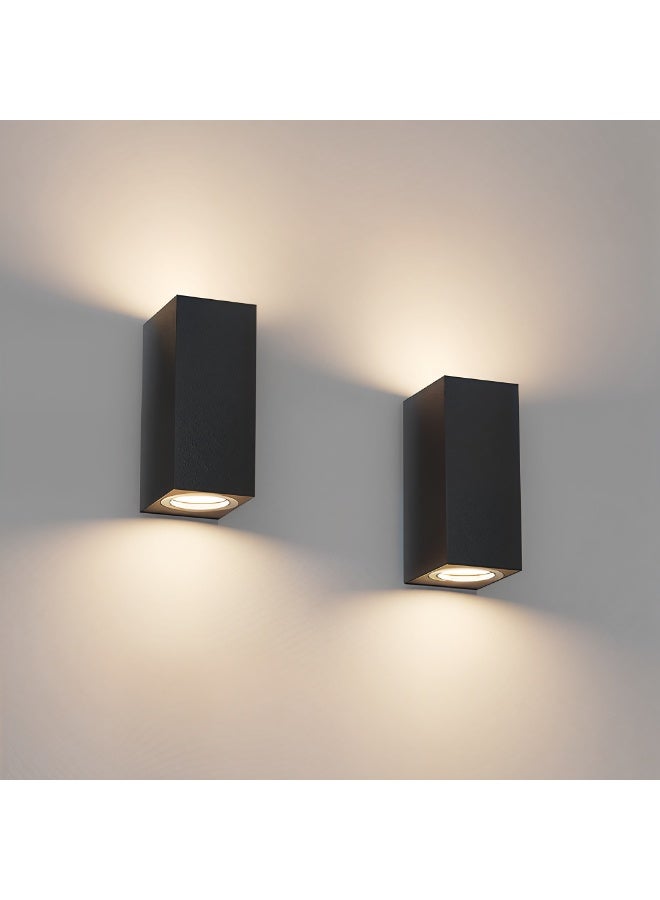 ETRONIK مصابيح حائط داخلية خارجية سوداء مقاومة للماء IP65 مصباح حائطي حديث من الألومنيوم لأعلى ولأسفل GU10 إضاءة حائطية لمدخل الرواق والسلالم عبوة من قطعتين - Image 1