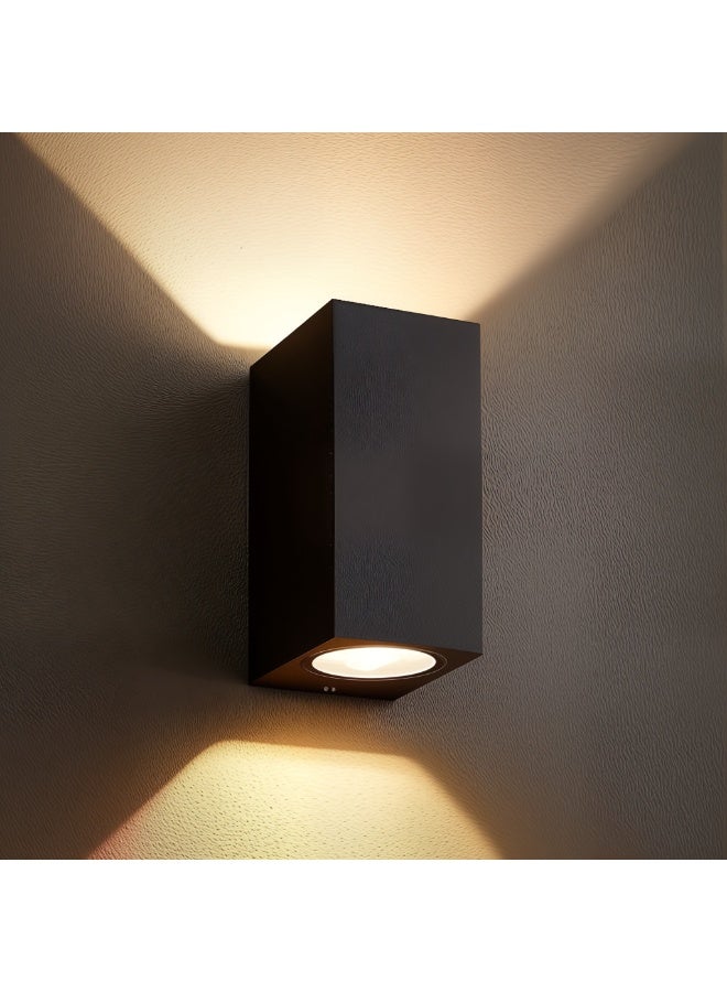 ETRONIK مصابيح حائط داخلية خارجية سوداء مقاومة للماء IP65 مصباح حائطي حديث من الألومنيوم لأعلى ولأسفل GU10 إضاءة حائطية لمدخل الرواق والسلالم عبوة من قطعتين - Image 2