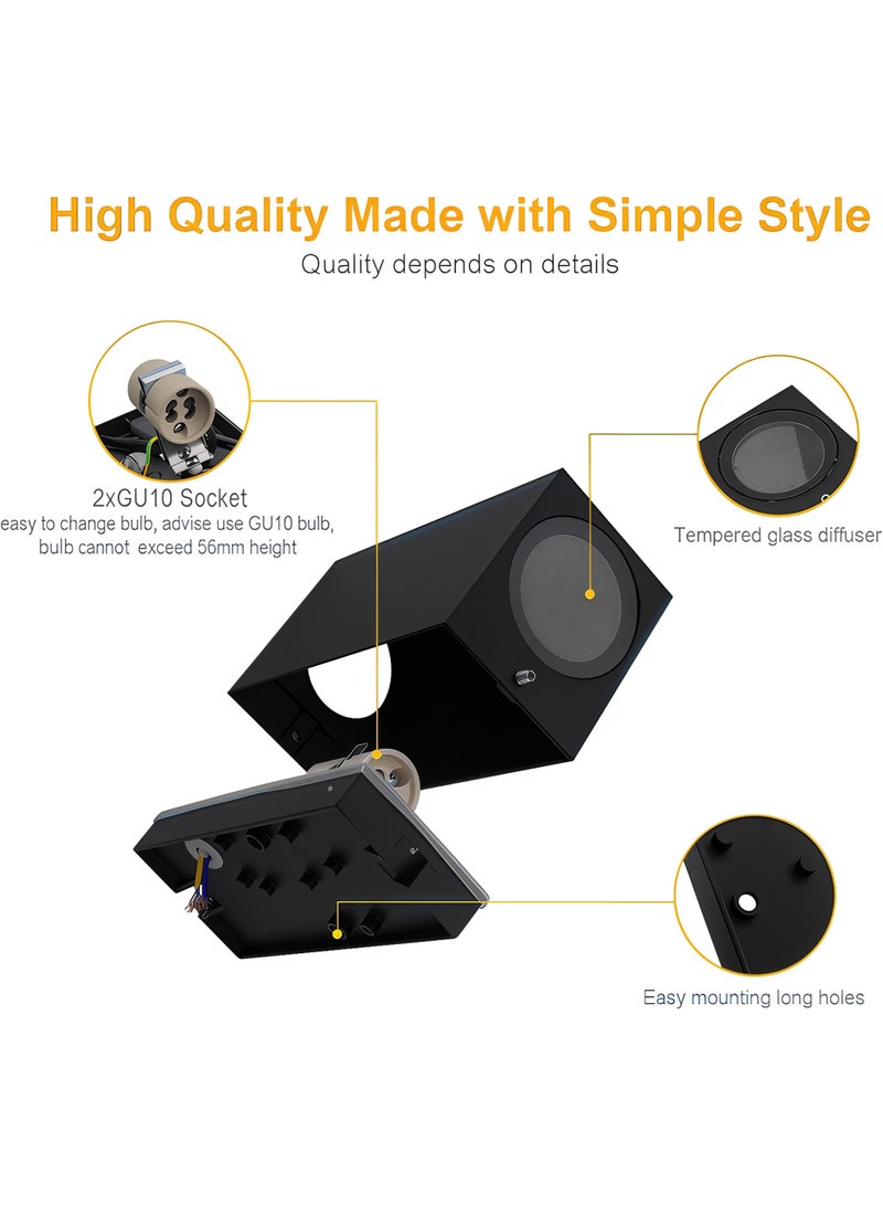 ETRONIK مصابيح حائط داخلية خارجية سوداء مقاومة للماء IP65 مصباح حائطي حديث من الألومنيوم لأعلى ولأسفل GU10 إضاءة حائطية لمدخل الرواق والسلالم عبوة من قطعتين - Image 4