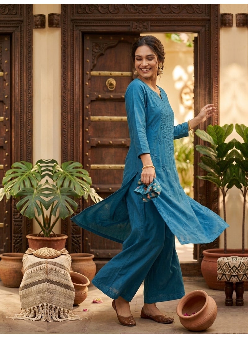 Alaya Women Hand Embroidered Chikankari Muslin Kurta Set-AL4115KS - Image 2