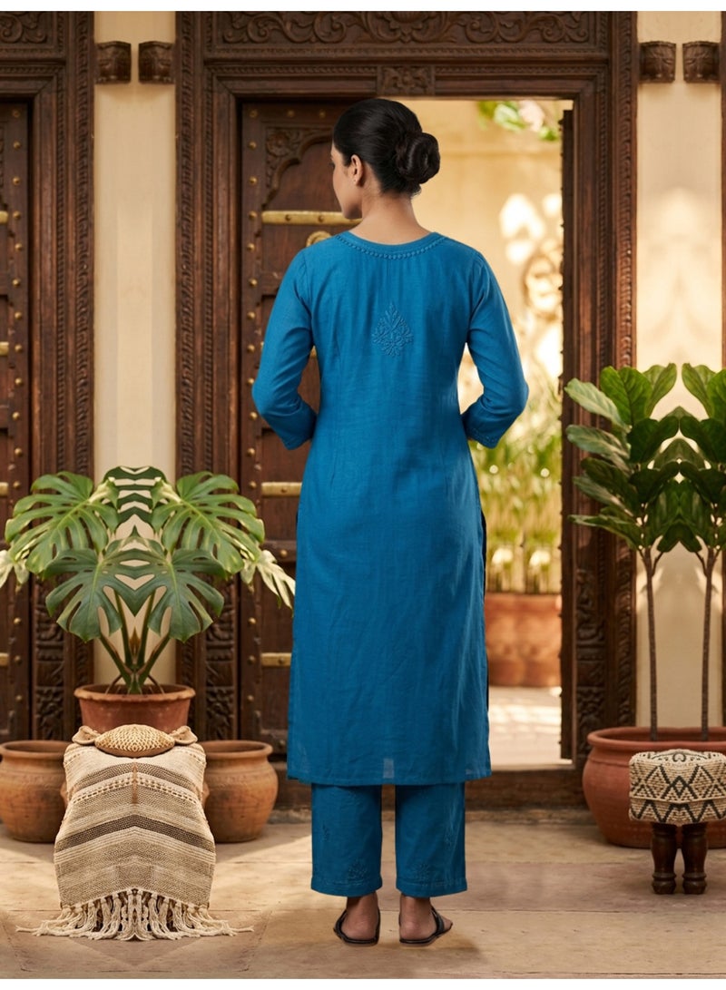 Alaya Women Hand Embroidered Chikankari Muslin Kurta Set-AL4115KS - Image 3
