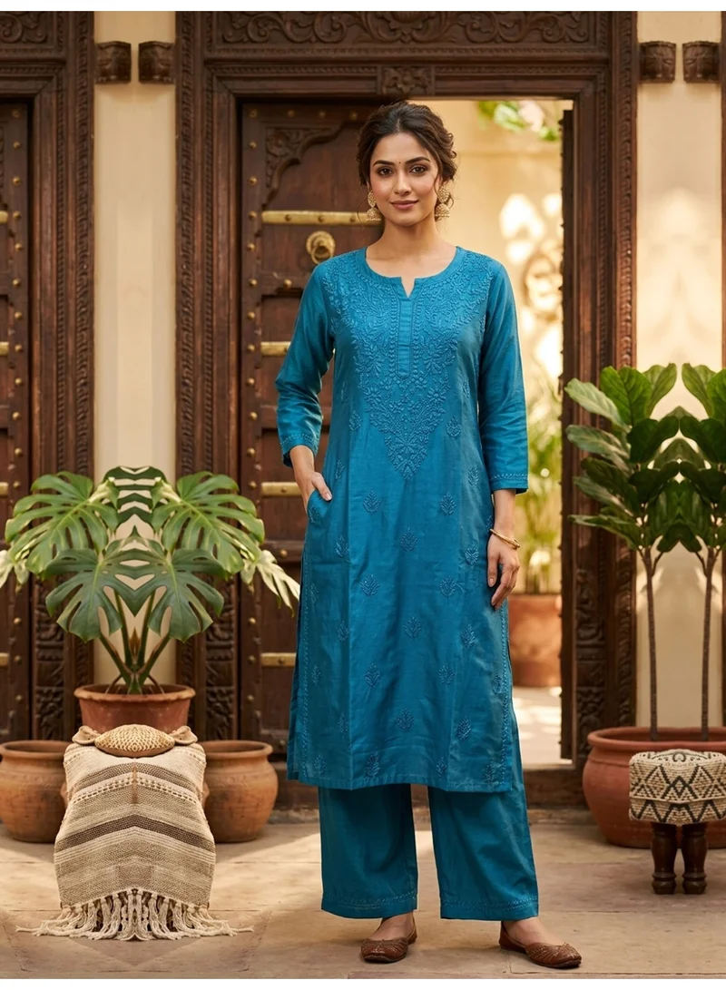 Alaya Women Hand Embroidered Chikankari Muslin Kurta Set-AL4115KS