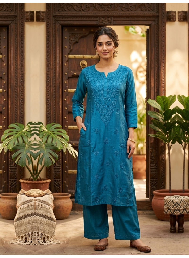 Alaya Women Hand Embroidered Chikankari Muslin Kurta Set-AL4115KS - Image 1