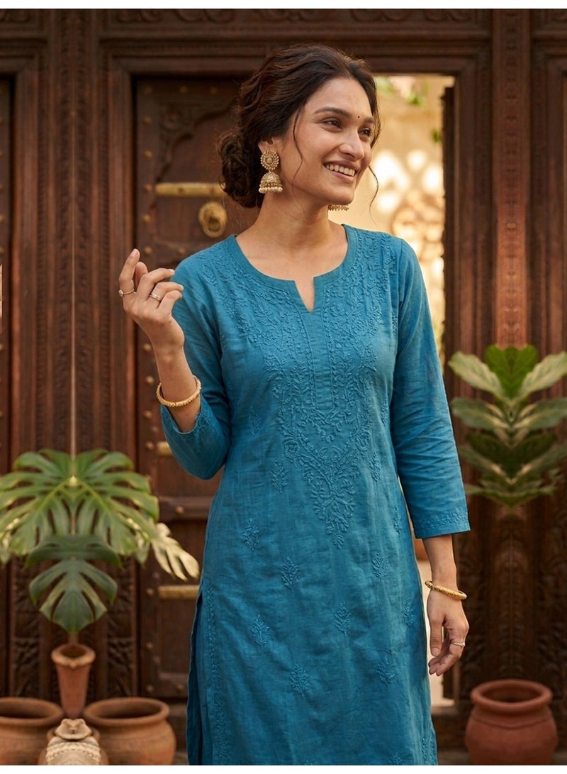 Alaya Women Hand Embroidered Chikankari Muslin Kurta Set-AL4115KS - Image 4
