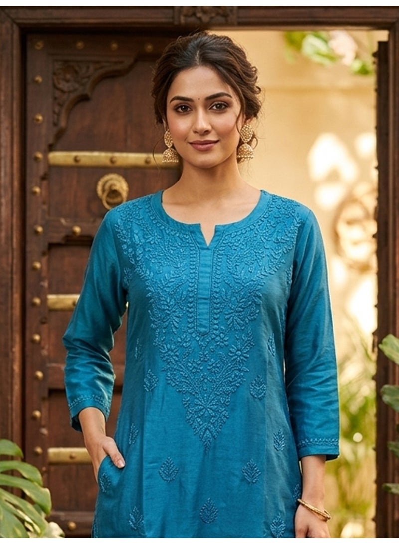 Alaya Women Hand Embroidered Chikankari Muslin Kurta Set-AL4115KS - Image 5