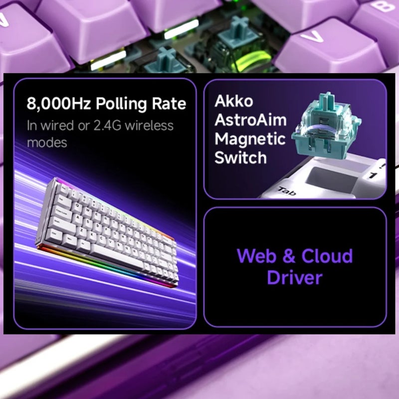 أكو لوحة مفاتيح Akko RAY68 HE Mechanical Keyboard 65% Magnetic Switch Rapid Trigger 0.01mm 8K RGB with Lightbox Custom Esports Gaming - Image 4