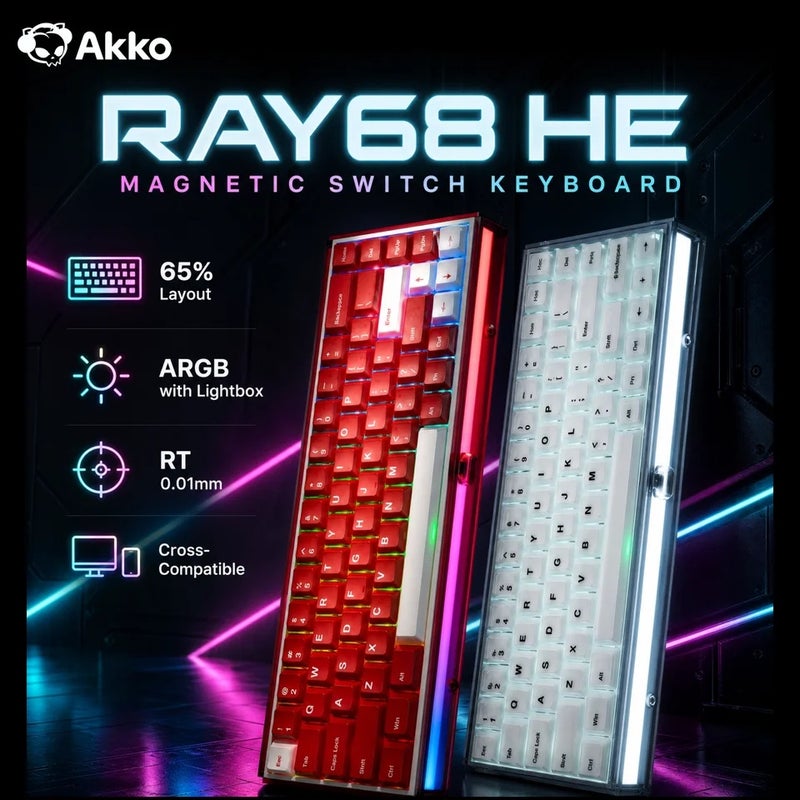 أكو لوحة مفاتيح Akko RAY68 HE Mechanical Keyboard 65% Magnetic Switch Rapid Trigger 0.01mm 8K RGB with Lightbox Custom Esports Gaming - Image 2