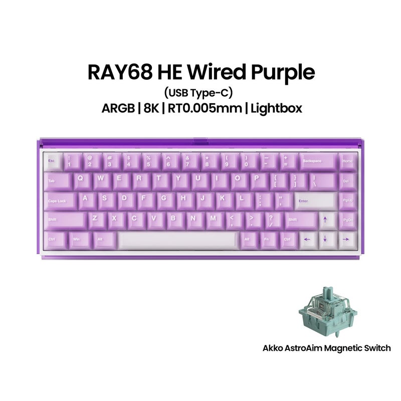 أكو لوحة مفاتيح Akko RAY68 HE Mechanical Keyboard 65% Magnetic Switch Rapid Trigger 0.01mm 8K RGB with Lightbox Custom Esports Gaming - Image 1