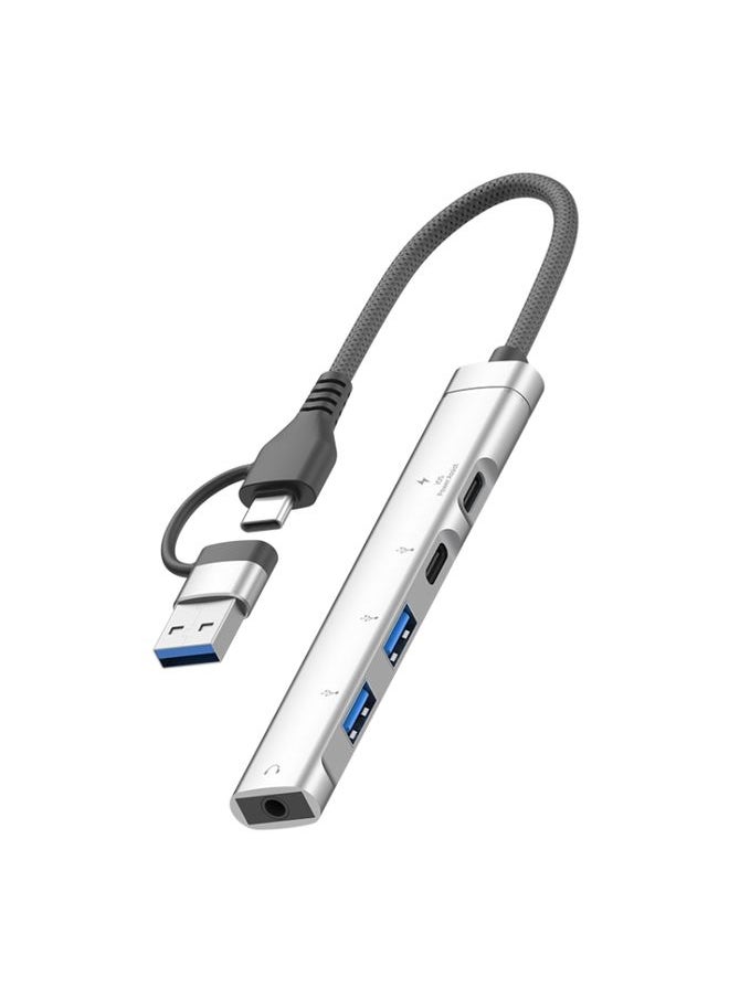 BURAQ 5 in 2 Multi-function HUB Adapter, Interface:USB-C / Type-C + USB-A(Silver)  - Image 1