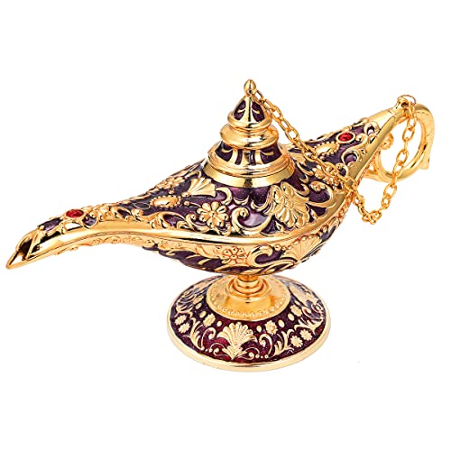 K COOL K COOL Classic Aladdin Magic Genie Lamp Legend Wishing Light Costume Lamp Metal Carved Cone Incense Burner for Home Tabletop Decoration Party Birthday Halloween ChristmasDark Purple 