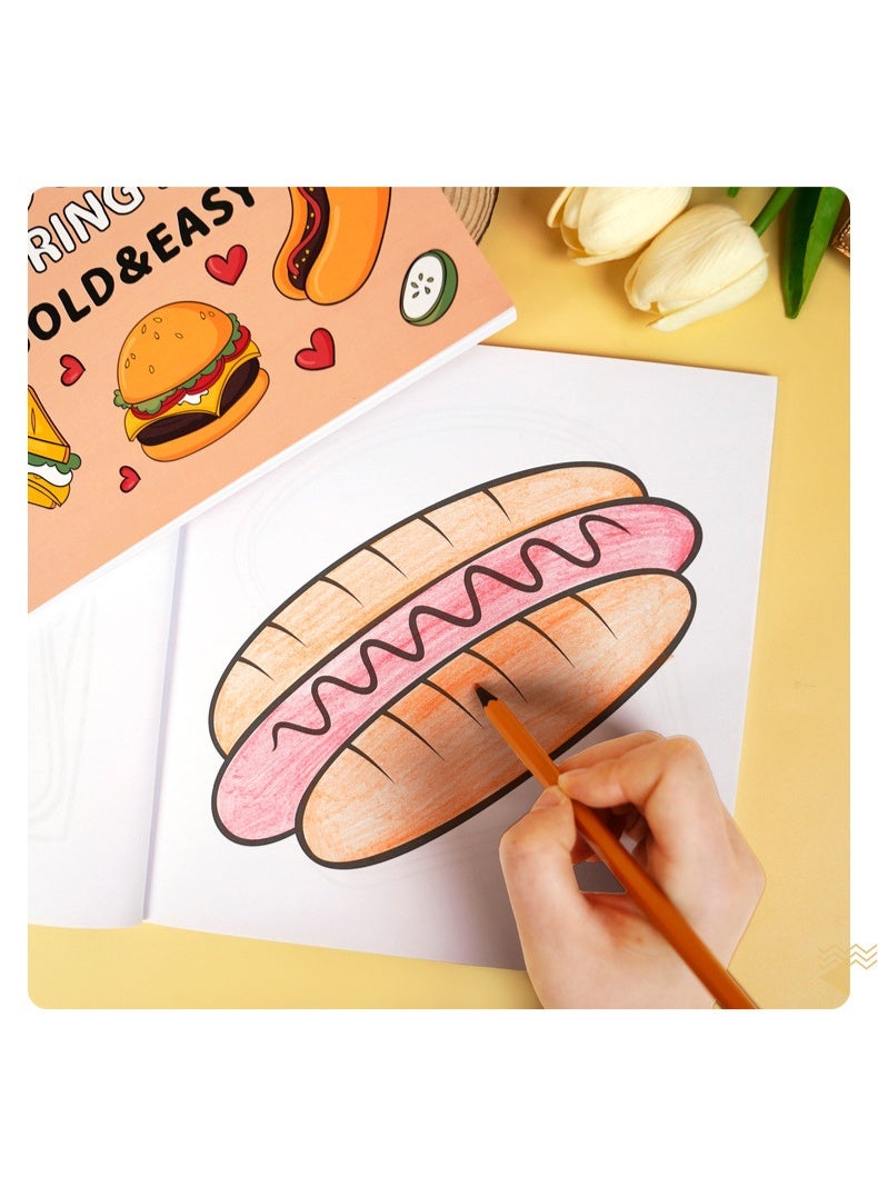PINKSAMA Coloring Book Food Doodles Coloring Book For Children Over 4 Years Old - Image 3