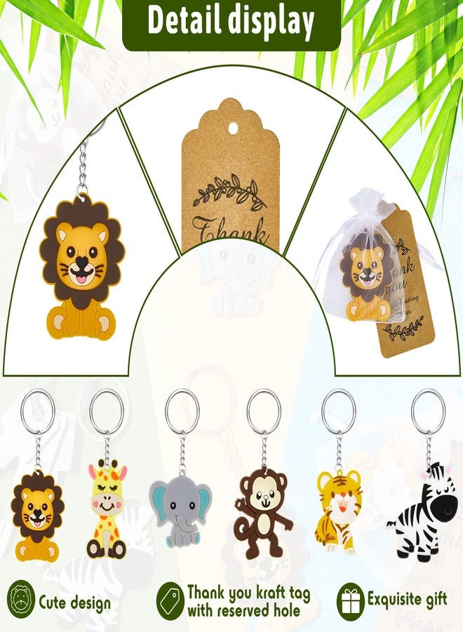 Mtlee 54 Pieces Cute Jungle Animal Keychains Safari Baby Shower Decorations Zoo Animals Decoration with Thanks Tags and Organza Bags for Birthday Favor - Image 3