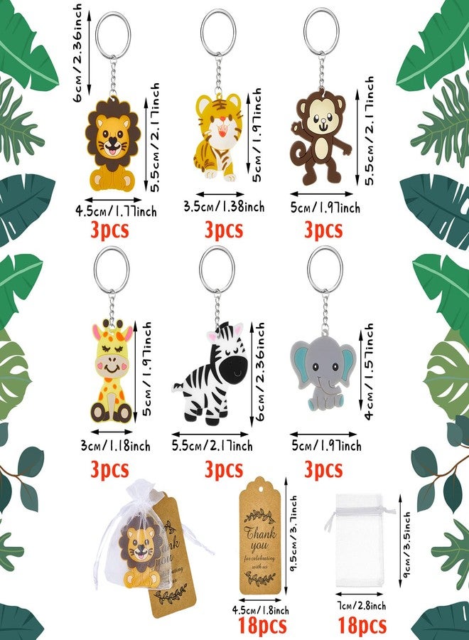 Mtlee 54 Pieces Cute Jungle Animal Keychains Safari Baby Shower Decorations Zoo Animals Decoration with Thanks Tags and Organza Bags for Birthday Favor - Image 2