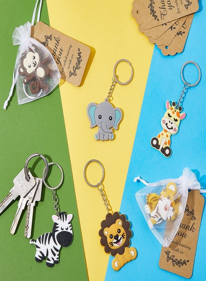 Mtlee 54 Pieces Cute Jungle Animal Keychains Safari Baby Shower Decorations Zoo Animals Decoration with Thanks Tags and Organza Bags for Birthday Favor - Image 4