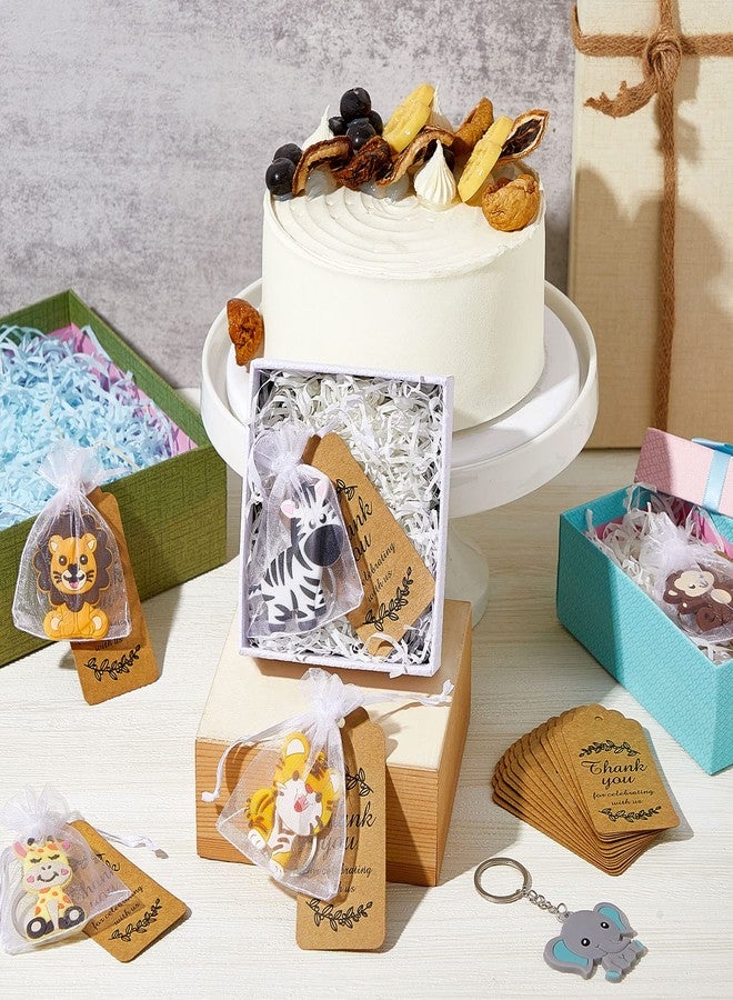 Mtlee 54 Pieces Cute Jungle Animal Keychains Safari Baby Shower Decorations Zoo Animals Decoration with Thanks Tags and Organza Bags for Birthday Favor - Image 5