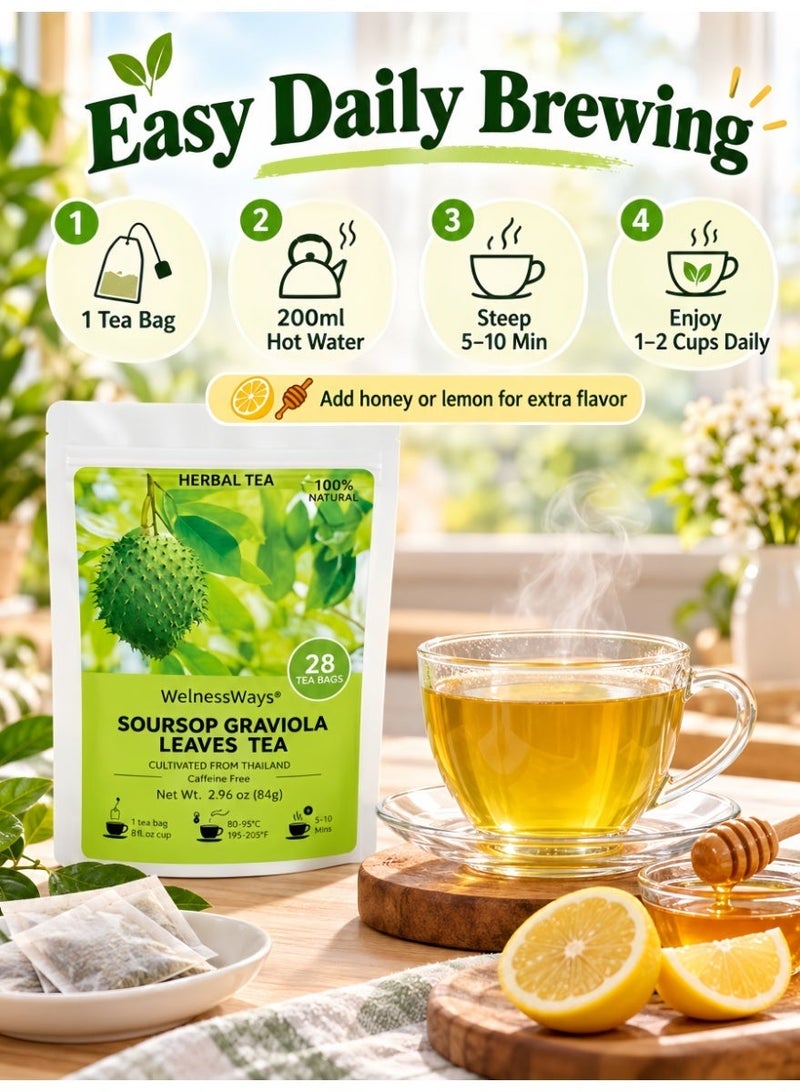 WelnessWays Soursop Graviola Leaves Tea, Pure Natural Herbal Tea, Caffeine Free, 28 Count, Supports Overall Wellness & Sleep - Image 4