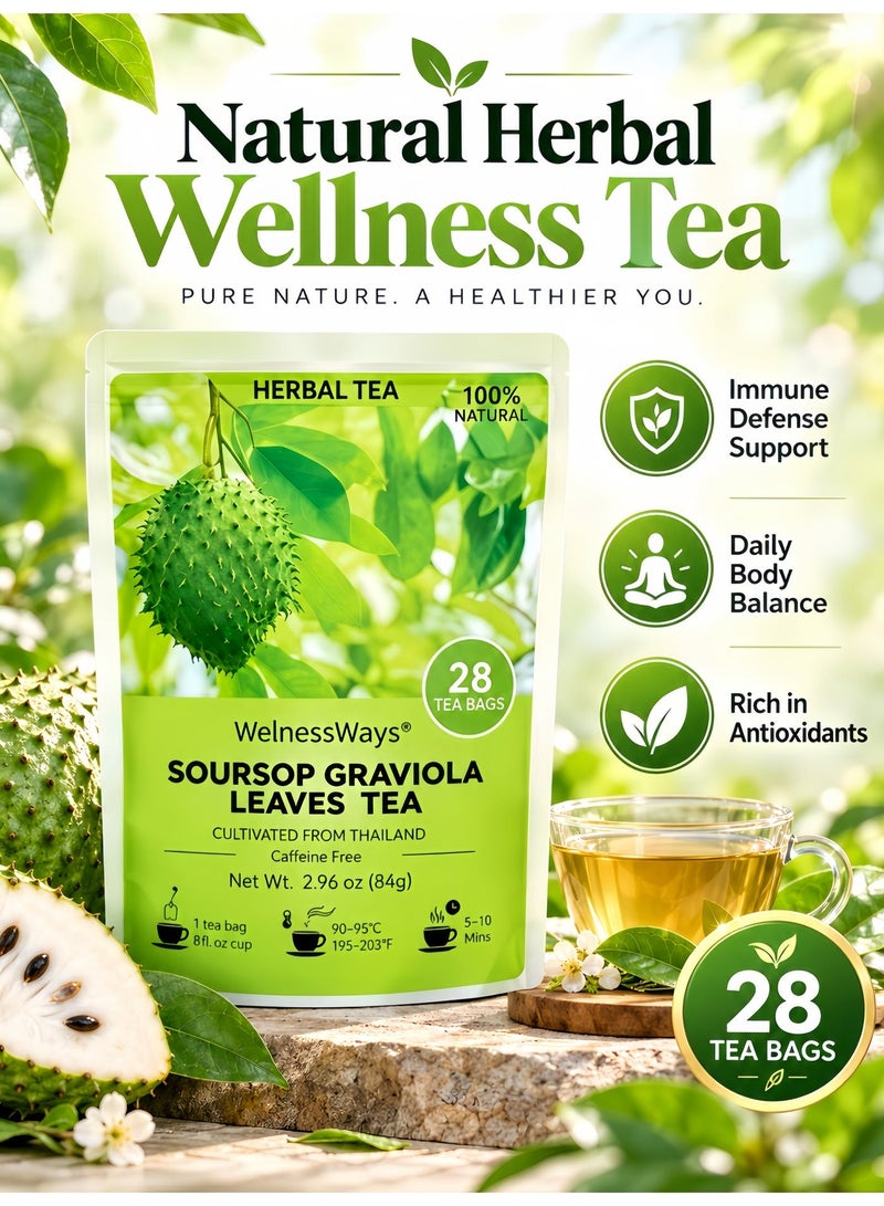 WelnessWays Soursop Graviola Leaves Tea, Pure Natural Herbal Tea, Caffeine Free, 28 Count, Supports Overall Wellness & Sleep - Image 2