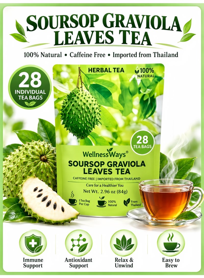 WelnessWays Soursop Graviola Leaves Tea, Pure Natural Herbal Tea, Caffeine Free, 28 Count, Supports Overall Wellness & Sleep - Image 1