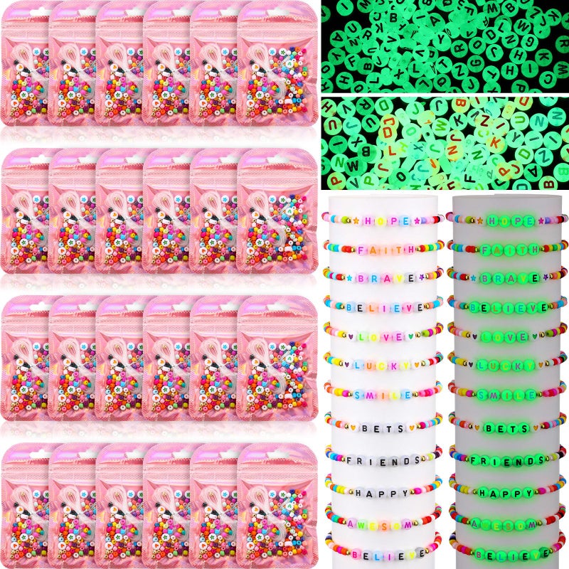 Kenning 24 Set Friendship Bracelet Making Kit Colorful Glow in The Dark Letter Bead DIY Jewelry Supplies Various Bead Set Personalised Bracelet for Wedding Birthday Gift Craft Wrapped - Image 1