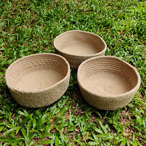 ATMAH Oatmeal Zeal Round Handwoven Natural Cotton Planter Basket(Small-22cm X 22cm) - Image 3