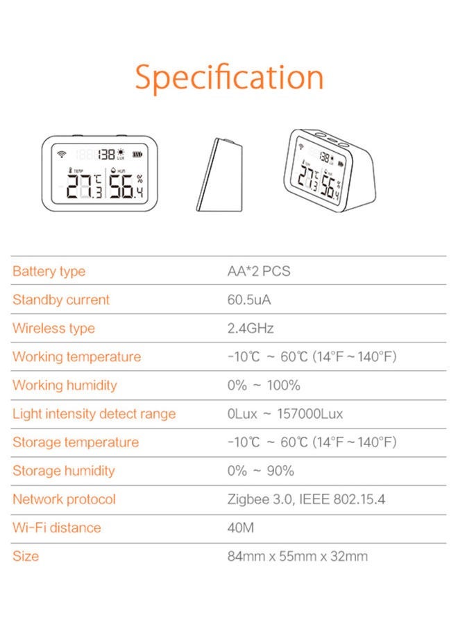 NIBEMINENT Smart Zigbee Temperature And Humidity Sensor White - Image 2