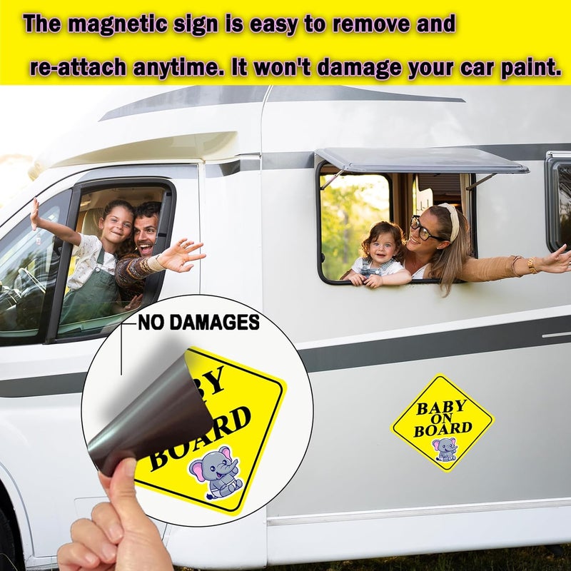 ARS Baby on Board Magnet for Car, Reflective Babies on Board Magnetic Sticker Car Sign, 2 Pack Waterproof Kids Safety First Warning for Parents(Yellow - 2 Pack) - Image 3