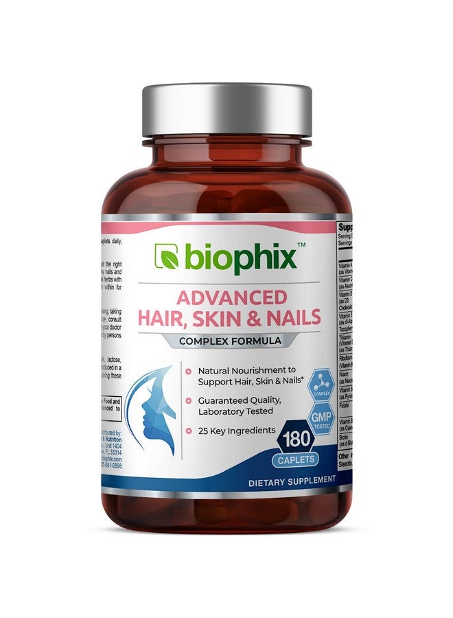 biophix Hair Skin And Nails Complex 180 Caplets With 10000 Mcg Biotin Multivitamin Supports Strong Nails Beautiful Hair Healthy Aging - Image 2