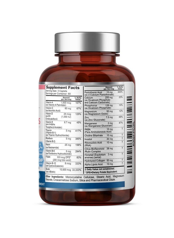 biophix Hair Skin And Nails Complex 180 Caplets With 10000 Mcg Biotin Multivitamin Supports Strong Nails Beautiful Hair Healthy Aging - Image 4