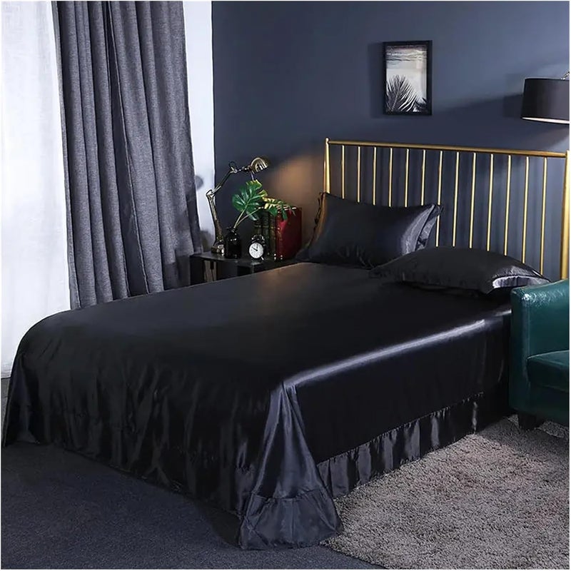 Silk Satin Sheets 3PCS Solid Color Bedding Bedsheet Pillowcases,Smooth Satin Flat Sheet, Mattress Cover, Bedclothes, Home Textile for Bedroom(Color 11,1pcs Flat 245 x 250)