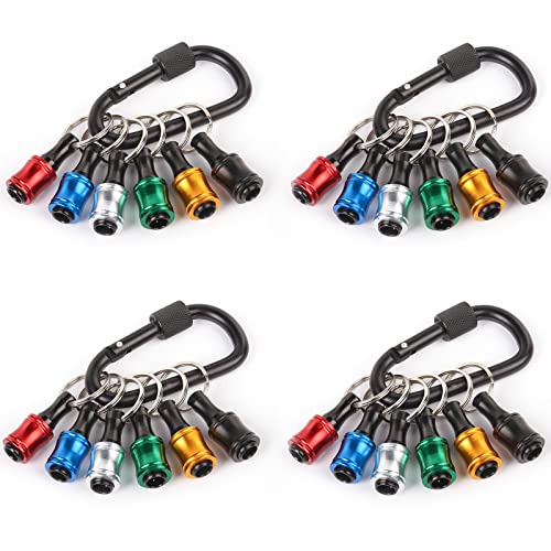 katerk 6pcs 1/4 inch Hex Shank Aluminum Alloy Screwdriver Bits Holder 4 Sets, Light-weight Quick-change Extension Bar Keychain Drill Screw Adapter Change Portable (With Black Carabiner) - Image 1