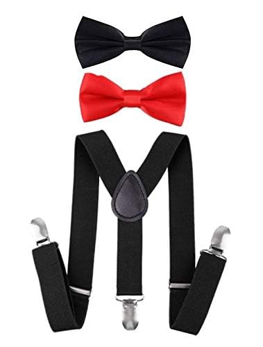 CLOTHERA Black Suspender with 1 red and 1 Black Bow Tie Set for Kids 1 to 5yrs - Image 2