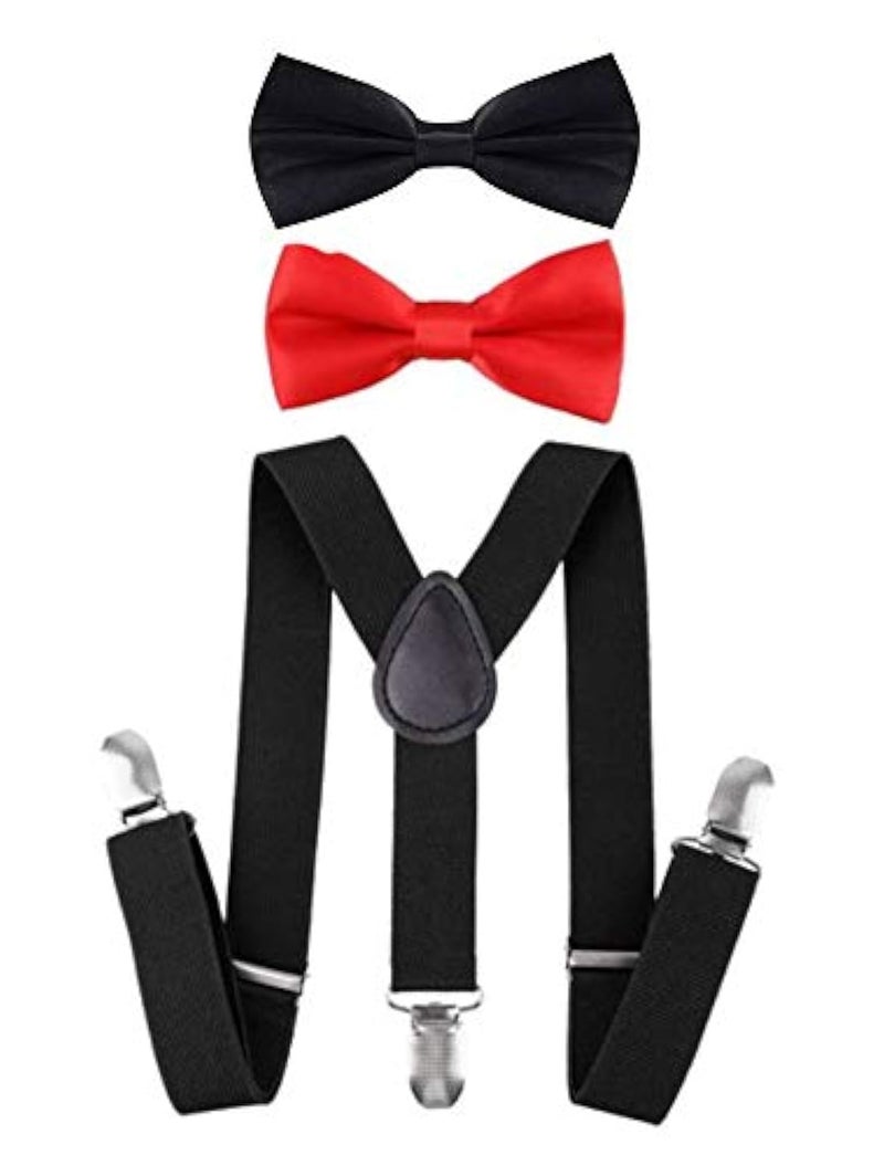 CLOTHERA Black Suspender with 1 red and 1 Black Bow Tie Set for Kids 1 to 5yrs - Image 1