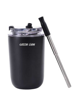 GREEN LION Vacuum Travel Mug Lite, 280 mL Capacity, Keeping Hot for 6 Hours and Cold for 12 Hours, Food Grade Silicone Straw, Food Grade Stainless Steel Cup - Black  - Image 1