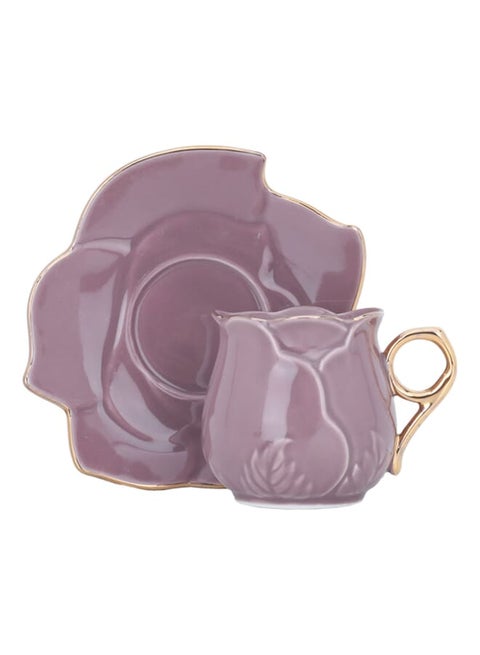 Purple porcelain coffee cups set with gold line with saucer 12 pieces