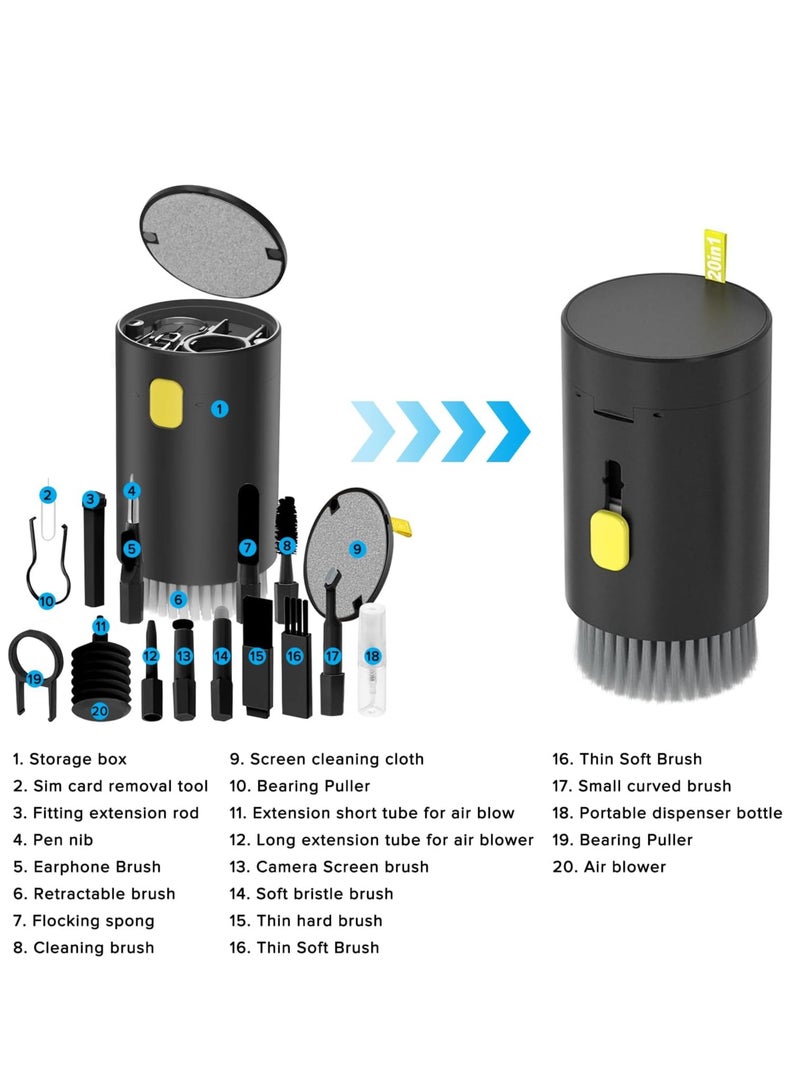 20-in-1 Electronic Cleaner Kit, Keyboard Cleaner kit, Portable Multifunctional Cleaning Tool for PC Monitor/Earbud/Cell Phone/Laptop/Computer/Bluetooth Earphones(Black) - Image 2