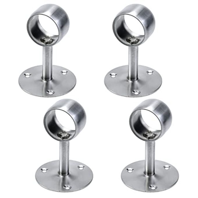 Antrader 1-1/2" Curtain Rod Ceiling Mount Bracket, Stainless Steel Flange Bracket, Shower Curtain Wardrobe Closet Rod Holder with Screws, Silver Pack of 4 - Image 1