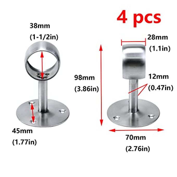 Antrader 1-1/2" Curtain Rod Ceiling Mount Bracket, Stainless Steel Flange Bracket, Shower Curtain Wardrobe Closet Rod Holder with Screws, Silver Pack of 4 - Image 3