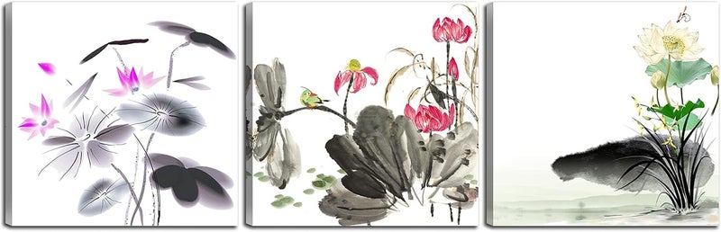 NAN Wind Traditional Chinese Lotus Flower Canvas Art Set - Image 2